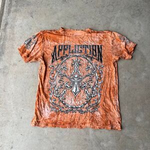 Affliction thrashed top Distressed orange Mens size XL